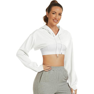 Sweat-shirt décontracté à capuche pour femme, haut court sexy, pull en coton à manches longues, style streetwear, coupe confortable - Product Image 1