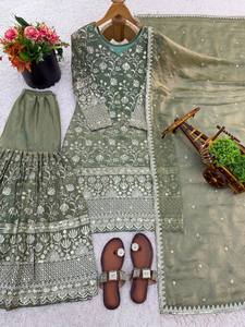 Elegante Salwar Kameez de Seda GMY Pura Semi-Chinon con Bordado Intenso para Mujer, Estilo Indio-Pakistaní, de Secado Rápido, Moderno y Regular, Ideal para Graduaciones - Product Image 2