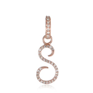 Pendentif en or rose 14 carats avec diamants pavés, initiale S, fait main, bijoux fins, vente en gros - Product Image 4