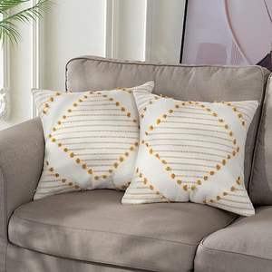 Nature4u Unique Shape 18x18 Boho Square Pillow <b>Covers</b> Hand Woven Tufted Cotton Geometric for Home Decorative <b>Sofa</b> Seat Cushions - Product Image 5