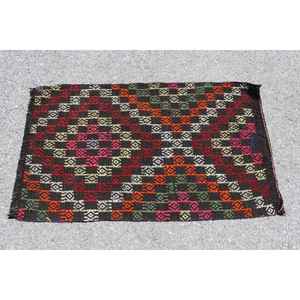 Alfombra Vintage de 2x3.5 pies, Alfombra Turca Kilim, Alfombra Roja Ikat de Lana - Product Image 3