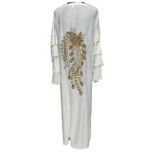 Lujo Modesto Mujeres Satén Abaya Farasha Jalabiya Vestido árabe Cintura natural con obras de piedra - Product Image 3