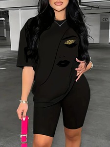 Élégant short imprimé de haute qualité chemise personnalisé respirant été femmes ensembles 100% coton été 2 pièces ensemble femmes - Product Image 3