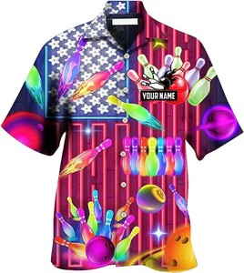 Men's Customizable Performance Bowling Shirt with Vibrant Full-Print Graphics, Camp Collar, and Lightweight Moisture-Wicking - Product Image 3