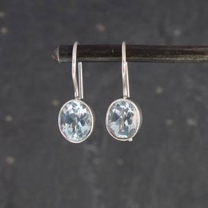 Solid 925 Sterling <b>Silver</b> <b>Drop</b> <b>Earrings</b> Gold-Plated Blue Topaz Gemstone Natural Oval Faceted Cut Bezel Setting Fine Parties - Product Image 1