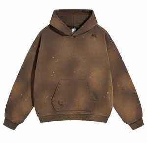 Ropa de calle de alta calidad Sudadera con capucha Bolsillos desgastados Color en blanco Vintage Pullover Lavado ácido Oversize con capucha - Product Image 4