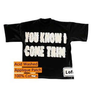 T-shirt personnalisé pour homme à épaules tombantes, en coton épais, col rond, coupe oversize, avec appliqué brodé, style boxy et court - Product Image 1