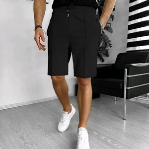 Nouveaux shorts décontractés pour hommes en tissu gaufré uni avec cordon de serrage, polyvalents, pour l'extérieur, style urbain, anti-froissement, séchage rapide, élastiques - Product Image 1