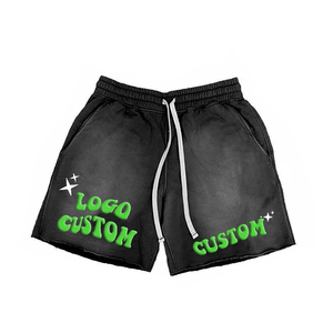 กางเกงขาสั้นผ้าเฟรนช์เทอร์รี่คอตตอน สีและป้ายสั่งทำได้ กางเกงขาสั้นผู้ชายแบบฟอกสีสไตล์วินเทจ สำหรับใส่ในฤดูร้อน - Product Image 2