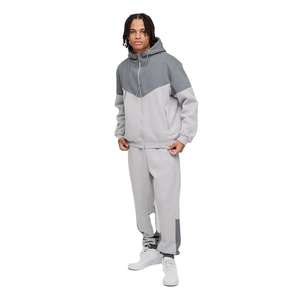 Conjunto Deportivo de Color Gris Claro de 420 g/m², Corte Regular para Hombre, Sudadera con Capucha y Cremallera y Pantalones Deportivos, Sudadera con Capucha de Bloques de Color - Product Image 1