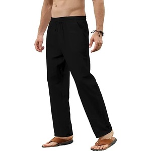 Pantalons de plage d'été pour hommes, pantalons de jogging, vêtements de rue, pantalons de sport en coton et en lin, pantalons décontractés, pantalons respirants à jambe droite - Product Image 4