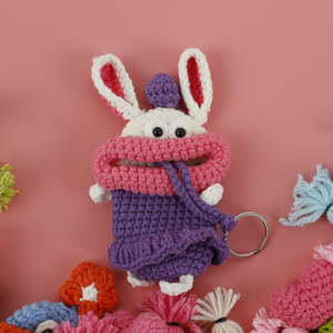 Porte-clés en crochet faits main mignons, étui à clés rétractable en fil à motif bouche <span class=keywords><strong>de</strong></span> saucisse, pochette à monnaie monstre à grande bouche, accessoires <span class=keywords><strong>de</strong></span> sac - Product Image 4