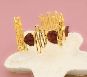 Bracelet manchette plaqué or fait à la main de luxe avec pierres Druzy rouges bijoux de déclaration Boho réglables pour les femmes - Product Image 2