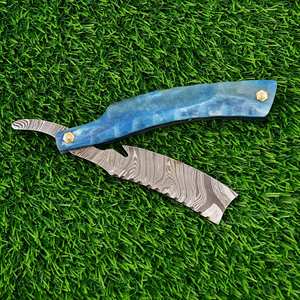 Navaja de afeitar recta de acero de Damasco personalizada de alta calidad, navajas de afeitar Bikini de grado DIY hechas a mano con mango de madera, soporte OEM - Product Image 3