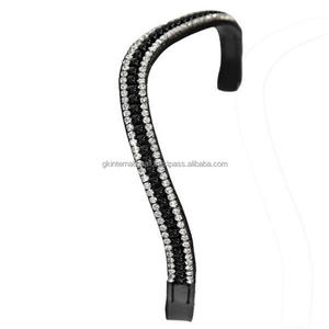 Qualité d'exportation Custom Made 3 Row Black & clear Crystals Bling Chain Leather Horse Brow Band dans toutes les tailles, formes et couleurs. - Product Image 6