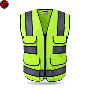 Gilet de sécurité d'automne jaune réfléchissant imperméable en polyester PVC, vêtement de travail auto-protecteur décontracté multi-poches respirant avec fermeture éclair - Product Image 1