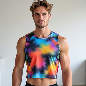Bodybuilding Imprimé Crop Tops Hommes Sans Manches D'été Tops Courts Sportswear Running Jogging Débardeurs Hommes - Product Image 2