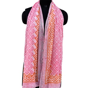 Voile Sanganeri Handmade Eco-friendly Pink Cotton <b>Scarf</b> Sarong Block Print Summer Beach Cover Ups Pareo <b>Women</b> Long Traditional - Product Image 2