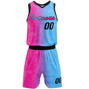 Uniforme de Baloncesto Personalizado, Camiseta sin Mangas y Pantalones Cortos con Estampado en Degradado Rosa y Azul, Conjunto Deportivo - Product Image 2