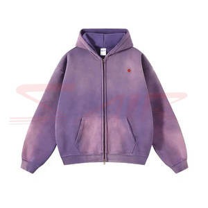 Sweat à capuche zippé en molleton épais délavé à l'acide pour homme, 100 % coton, haute qualité, imperméable, hiver, logo personnalisable - Product Image 2