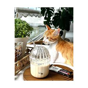 Juego de tazas de café modernas de vidrio transparente de 15 oz con pajita y tapa - Product Image 6