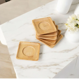 Bamboo Tea Saucer <b>Set</b>-6 <b>Square</b> Bamboo Glass Coasters Promotional Coaster - Product Image 1