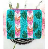 Porte-monnaie de maquillage perlé Cactus sud-ouest Boho graine occidentale