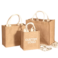 Sacs fourre-tout en jute non tissé personnalisés avec logo, motif géométrique, grande taille (>50cm), fermeture éclair, réutilisables pour le shopping et les voyages