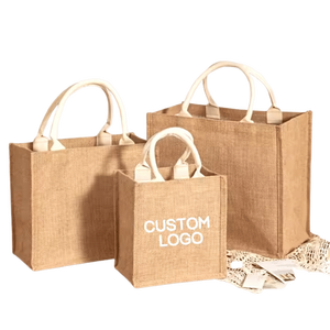 Sacs fourre-tout en jute personnalisés avec logo, motif géométrique, grande taille (>50cm), fermeture éclair, pour le shopping réutilisable, les cadeaux et la promotion (vente en gros) - Product Image 1