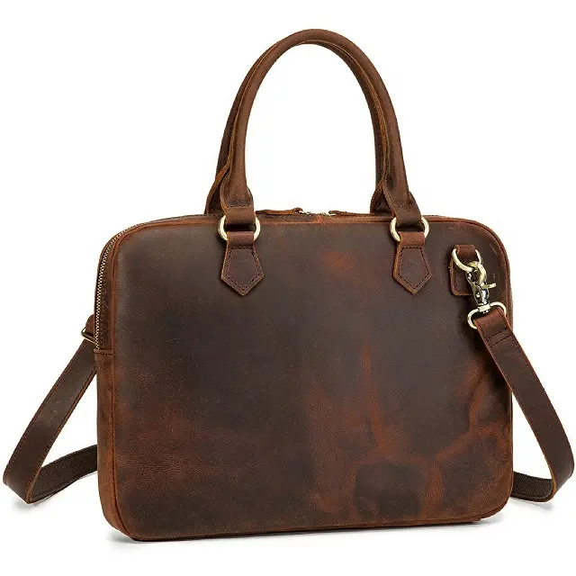Genuine Leather Office Laptop Bag for Men Trendy Custom Laptop Business Briefcase Bag Messenger Shoulder Bag with Strap Portable