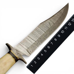 Handmade Stainless Steel Full Tang Serrated Edge Outdoor Hunting Camping Bowie <b>Knife</b> <b>Bone</b> <b>Handle</b> Leather Sheath | OEM Available - Product Image 5