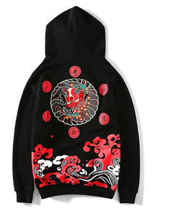 Streetwear Hommes Dragon Brodé Heavyweight Graphic Hoodies Devil graphique brodé sur le dos et la poitrine gauche du sweat à capuche - Product Image 1