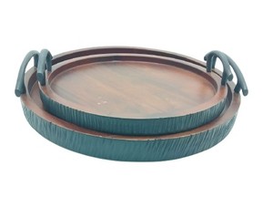 Plateau de service rond en bois écologique de luxe avec poignées pour les fêtes, design personnalisable et plateau de haute qualité - Product Image 3