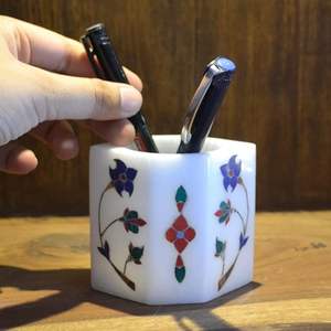 Support de stylo magnétique éclairé en marbre blanc moderne pour la maison, le bureau, l'école, utilisation de luxe pour le Ramadan, Diwali, mariage avec changement de couleur - Product Image 1