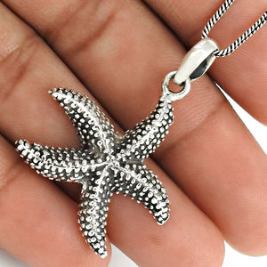 Colgante de estrella de mar, diseño único, Plata de Ley 925 oxidada, joyería Bohemia hecha a mano para mujer y hombre, precio directo de fábrica - Product Image 4
