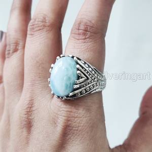 Recién llegado, anillo para hombre, Larimar Natural piedra preciosa, anillo de piedra natal, todos los tamaños, joyería de aniversario otomano, anillo de Plata de Ley 925 - Product Image 1