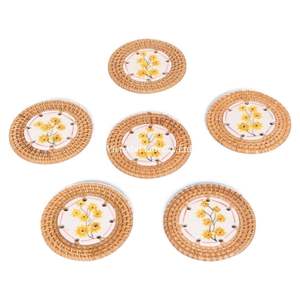 ชุดจานรองแก้วหวายสานธรรมชาติสไตล์โบฮีเมียน พร้อมถาดเก็บของ ทำด้วยมือในเวียดนาม สำหรับโต๊ะอาหารและมุมกาแฟ - Product Image 4