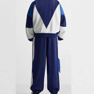 High Quality Color Block Oversized Breathable Zipper Tracksuit New <b>Navy</b> Blue Tracksuit for <b>Men's</b> Thick Cotton Custom Logo Sets - Product Image 5