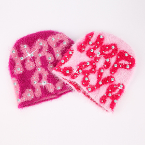 Gorro cálido de mohair con textura acanalada de punto cepillado, corona suave y holgada, transpirable, unisex, apto para ropa de moda diaria de invierno - Product Image 1