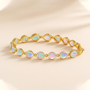 Bracelet de tennis en argent avec pierre précieuse opale éthiopienne blanche Bracelet en opale naturelle Cadeau de naissance fait à la main pour maman - Product Image 3