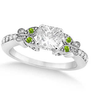 Anillo de Compromiso de Oro Blanco de 14K con Diamante Princesa y Peridoto en Forma de Mariposa con Diamantes de 1.00ct - Product Image 2