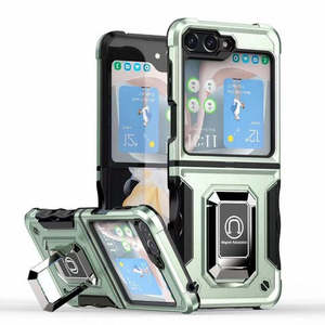 เคส Samsung Galaxy Z Flip7 Fe และ Samsung Galaxy Z Flip6 แบบกันกระแทกพร้อมขาตั้งแม่เหล็ก สีเขียวอมฟ้า - Product Image 1