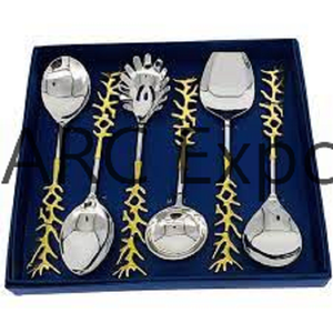 Couverts décoratifs, 24 pièces, en acier inoxydable, en or, en laiton, faits à la main - Product Image 1