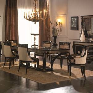 Meubles de salle à manger classiques traditionnels de luxe, table à manger réglable en marbre et bois massif, ensemble de 6 places pour la maison, l'hôtel, l'appartement - Product Image 1