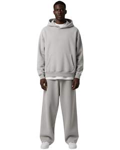 Conjunto Deportivo Informal de Invierno para Hombre, Sudadera con Capucha de Forro Polar Gris Piedra Cálida y Pantalones Jogger de Corte Holgado, Sudadera con Capucha Informal, Pantalones Deportivos - Product Image 1