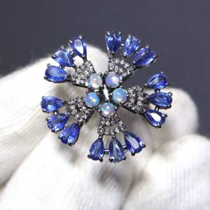 Bague en opale éthiopienne naturelle et saphir bleu avec pierres précieuses en argent sterling 925 Design vintage de qualité supérieure - Product Image 3