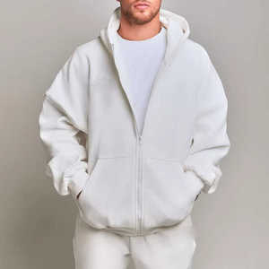 Sudadera con capucha y cremallera completa para hombre de gran tamaño con logotipo y estampado bordado personalizado de lana de algodón en blanco liso - Product Image 2