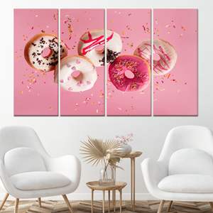 Tableau imprimé sur toile : Décoration artistique en verre trempé avec des beignets roses, toile enveloppée 4P - Product Image 1