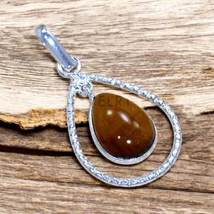 Colgantes de piedras preciosas de ojo de tigre de diseñador, joyería hecha a mano de Plata de Ley 925, accesorios de joyería de plata al por mayor - Product Image 1