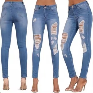 Señoras rasgadas desgastadas destruidas Slim Fit pierna recta Denim Jeans Super Skinny Overstock mujeres chica Spandex chino Stock lote - Product Image 3